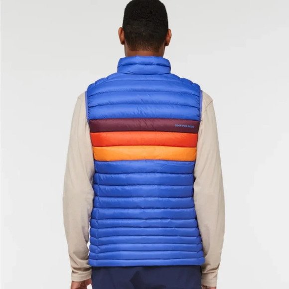 Cotopaxi Men's XL Fuego Down Vest Blue Violet Stripes Yellow NWT Puffy Puff - Picture 10 of 15